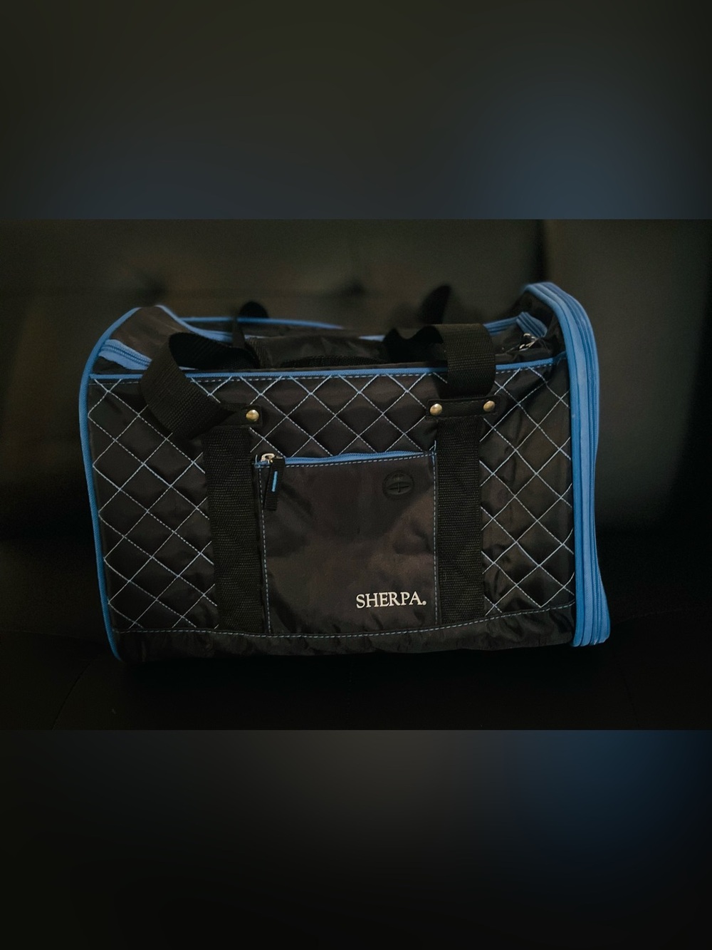 Sherpa Original Deluxe Pet Carrier Medium Quilted Black Blue NWOT Dog Cat Travel